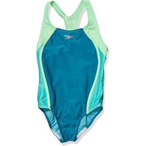 imageSpeedo Girls Swimsuit One Piece Mesh Splice Thick StrapMesh Capri Breeze