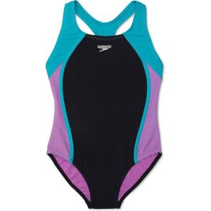 imageSpeedo Girls Swimsuit One Piece Mesh Splice Thick StrapMesh Ceramic