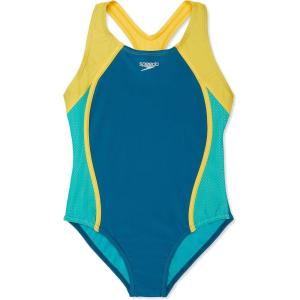 imageSpeedo Girls Swimsuit One Piece Mesh Splice Thick StrapMesh Ocean Depths