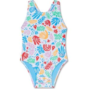 imageSpeedo Girls Swimsuit One Piece Thick Strap Racer Back PrintedBright White