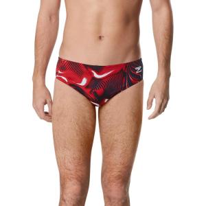 imageSpeedo Mens Caged Out Brief Endurance SwimsuitFusion RedWhiteBlue