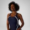 imageSpeedo Womens Swimsuit One Piece Creora Highclo Quantum Splice High Cut SolidNavyWhite