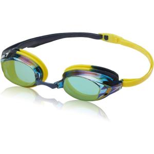 imageSpeedo unisexadult Swim Goggles Vanquisher Extended ViewMirrored Navy YellowAmberGold