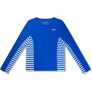 imageSpeedo Girls Uv Swim Shirt Long Sleeve RashguardMariner Stripe Cobalt