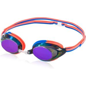 imageSpeedo UnisexChild Swim Goggles Vanquisher 20 JuniorMirrored Fiery Coral BlueSmokeIris