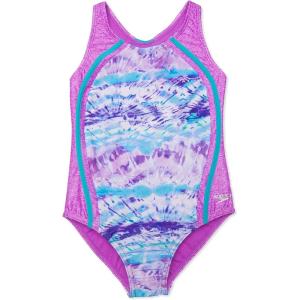 imageSpeedo Girls Swimsuit One Piece Thick Strap Racer Back PrintedTie Dye Magic Splice