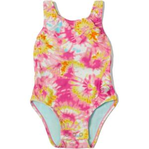 imageSpeedo Girls Swimsuit One Piece Thick Strap Racer Back PrintedTie Dye Pink Cosmos