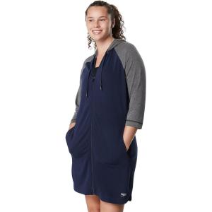 imageSpeedo Womens Hooded Aquatic Fitness Robe and CoverUp with Full Front ZipNavy