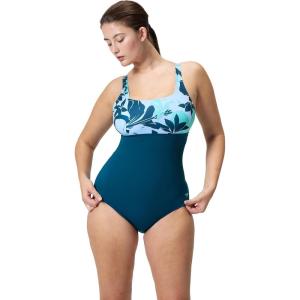 imageSpeedo Womens Swimsuit One Piece Adjustable Square Neck Moderate CutKaluna Floral Dark Teal
