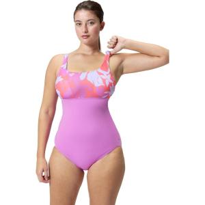 imageSpeedo Womens Swimsuit One Piece Adjustable Square Neck Moderate CutKaluna Floral Neon Violet