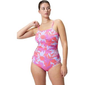 imageSpeedo Womens Swimsuit One Piece Endurance Shirred Tank Moderate CutAdj Kaluna Floral Neon Violet