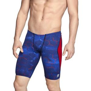 imageSpeedo Mens Caged Out Jammer Endurance SwimsuitEmerging RedWhiteBlue