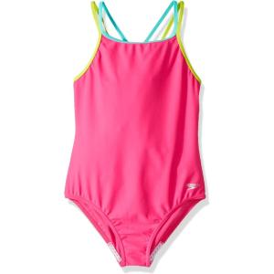 imageSpeedo Girls Swimsuit One Piece Solid Cross Back Multi StrapsElectric Pink