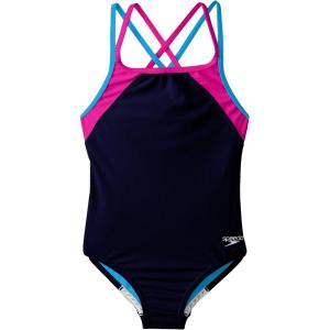 imageSpeedo Girls Swimsuit One Piece Solid Cross Back Multi StrapsNavy