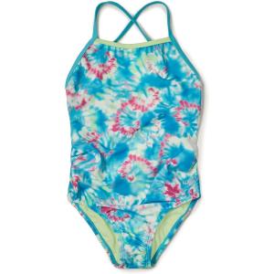 imageSpeedo Girls Swimsuit One Piece Solid Cross Back Multi StrapsTie Dye Blue Atoll