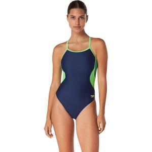 imageSpeedo Womens Swimsuit One Piece Prolt Flyback Solid Adult Team ColorsEco Splice Team NavyBright Green