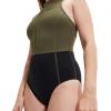 imageSpeedo Womens Swimsuit One Piece Zip Front Thermal Open WaterBlackOlive Night