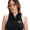 imageSpeedo Womens Swimsuit One Piece Zip Front Thermal Open WaterBlackSafety Yellow