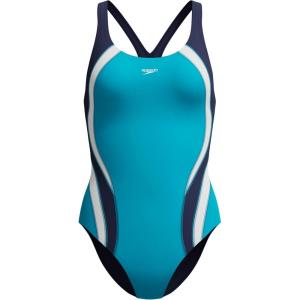 imageSpeedo Womens Swimsuit One Piece Creora Highclo Quantum Splice High Cut SolidFusion Mayan BluePeacoat