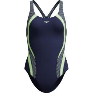 imageSpeedo Womens Swimsuit One Piece Creora Highclo Quantum Splice High Cut SolidRib PeacoatPale Clover