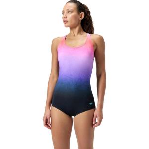 imageSpeedo Womens Swimsuit One Piece Powerflex Ultraback SolidPalm Ombre Coral Sands