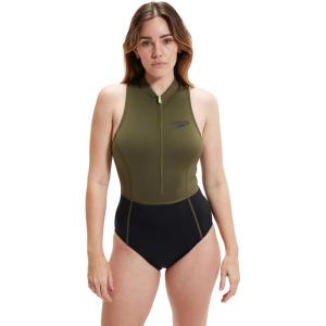 imageSpeedo Womens Swimsuit One Piece Zip Front Thermal Open WaterBlackOlive Night