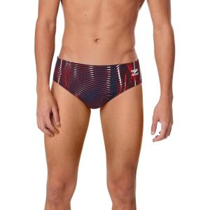 imageSpeedo Mens Caged Out Brief Endurance SwimsuitSolar RedWhiteBlue