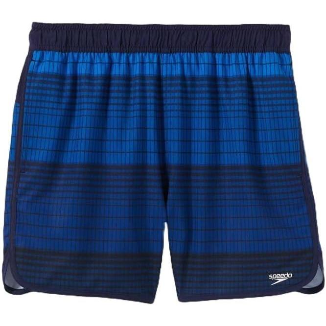 imageSpeedo Mens 55quot Swim Trunks Peacoat Thread Print Navy Blue