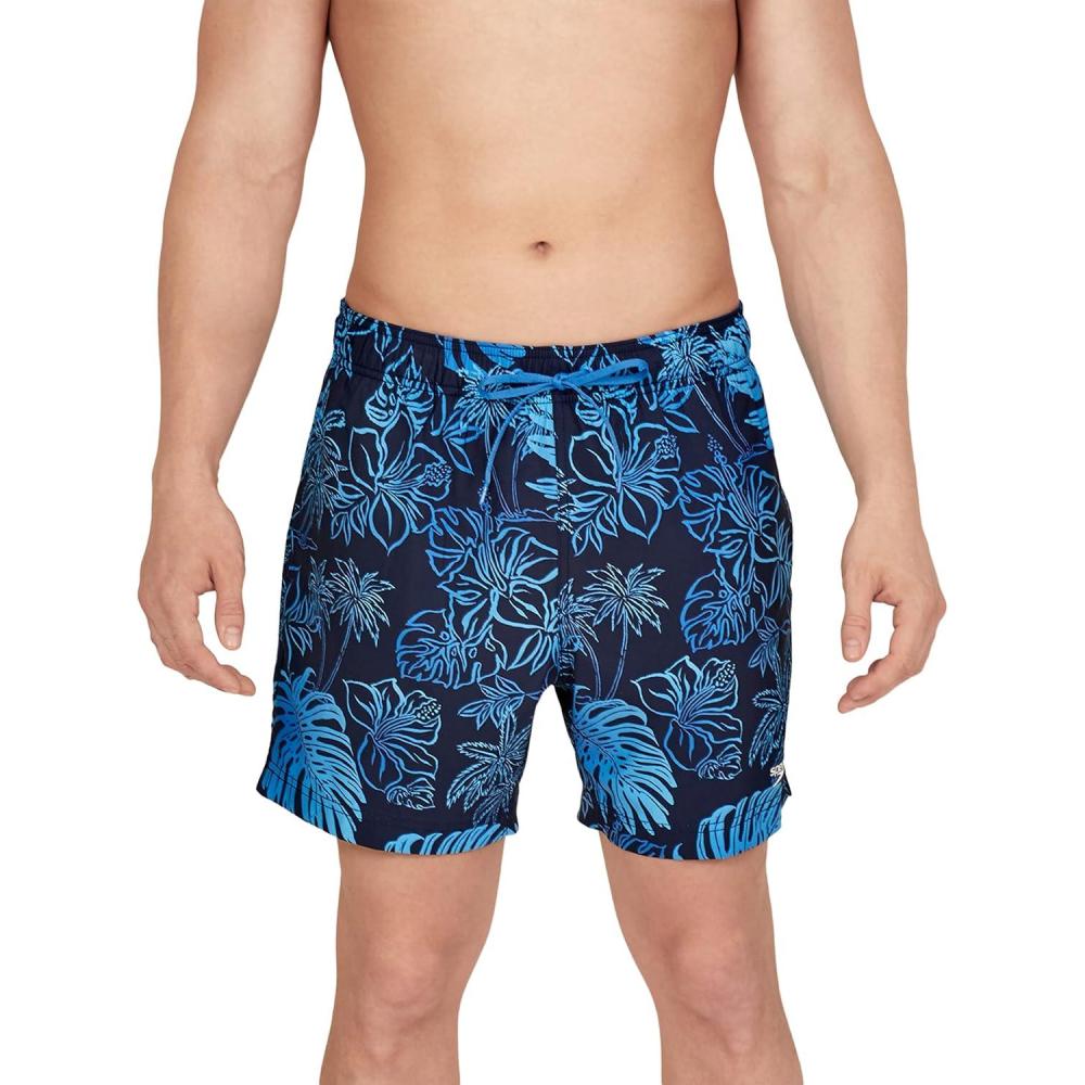 imageSpeedo Mens Swim Trunk Short Length Redondo Comfort Liner PrintSwim TrunksOnshore Blend Peacoat