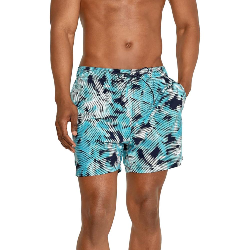 imageSpeedo Mens Swim Trunk Short Length Redondo Comfort Liner PrintSwim TrunksPalm Peacoat