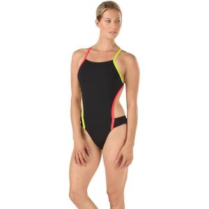 image:imageSpeedo Womens Vee 2 Endurance Lite One Piece SwimsuitBlackOrange
