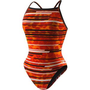 image:imageSpeedo girls Swimsuit One Piece Powerflex Flyback Striped Youth Team ColorsSpeedo Orange