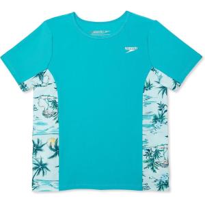 image:imageSpeedo Girls Uv Swim Shirt Short Sleeve Printed RashguardAruba Blue Splice