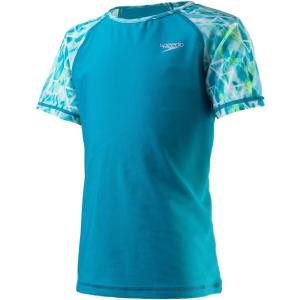 image:imageSpeedo Girls Uv Swim Shirt Short Sleeve Printed RashguardCapri Breeze