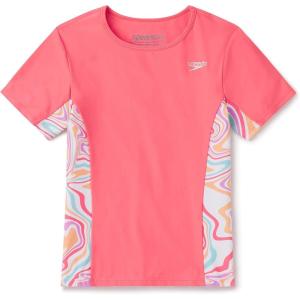 image:imageSpeedo Girls Uv Swim Shirt Short Sleeve Printed RashguardCoral Paradise