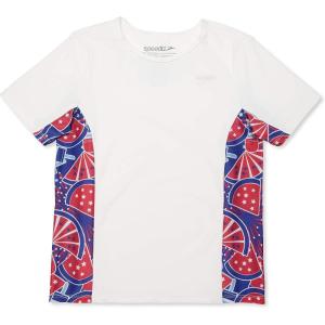 image:imageSpeedo Girls Uv Swim Shirt Short Sleeve Printed RashguardSpeedo Red Splice