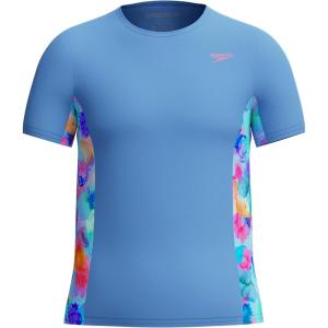 image:imageSpeedo Girls Uv Swim Shirt Short Sleeve Printed RashguardWatercolor Garden