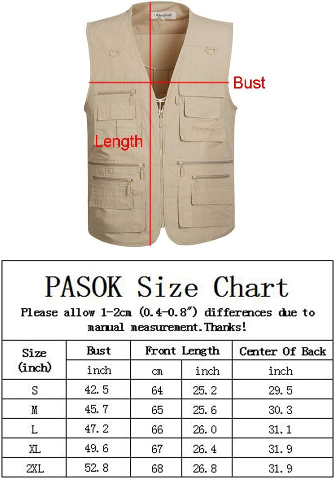 PASOK Mens Work Fishing Vests Lightweight Safari Travel Hunting Waistcoat With MultiPocketsColor 5