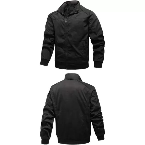 FTCayanz Mens Flight Bomber Jacket Cotton Lightweight Softshell Windbreaker Zip Coat OutwearBlack