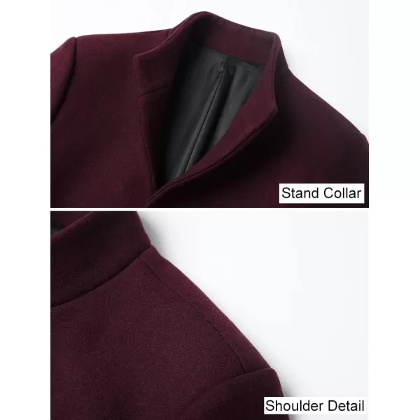 FTCayanz Mens Trench Coat Wool Blend Slim Fit Top Coat Single Breasted Business OvercoatWine