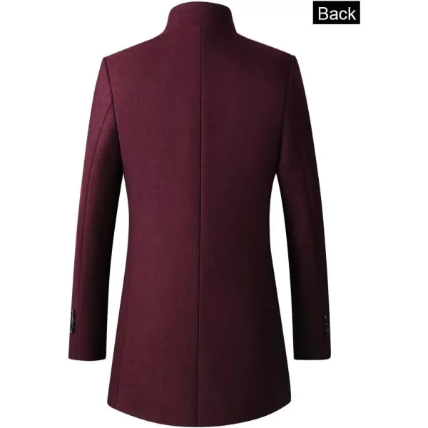 FTCayanz Mens Trench Coat Wool Blend Slim Fit Top Coat Single Breasted Business OvercoatWine