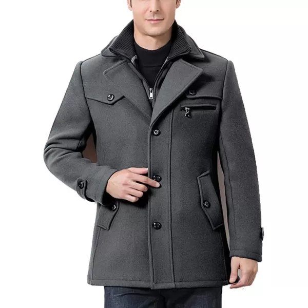 FTCayanz Mens Wool Coat Winter Slim Fit Pea Coats Single Breasted Quilted Lined Trench JacketGray