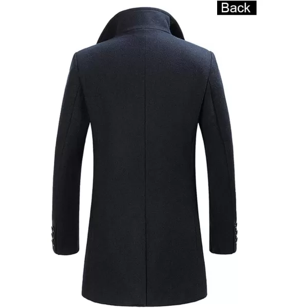 FTCayanz Mens Wool Trench Coat Winter Slim Fit Business Top Coat Single Breasted OvercoatBlack