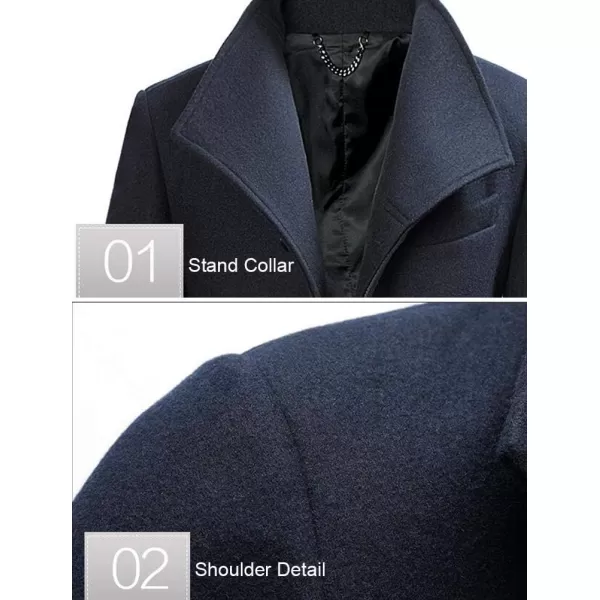 FTCayanz Mens Wool Trench Coat Winter Slim Fit Business Top Coat Single Breasted OvercoatBlack