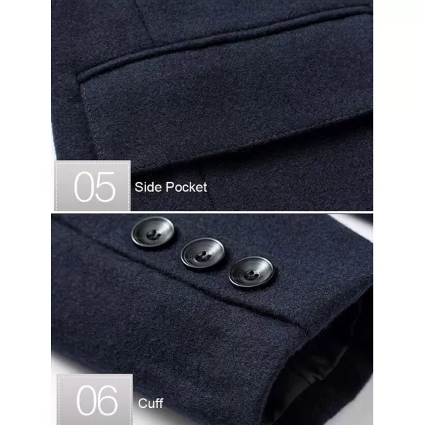 FTCayanz Mens Wool Trench Coat Winter Slim Fit Business Top Coat Single Breasted OvercoatNavy