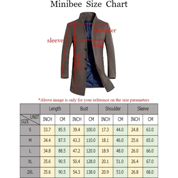 Minibee Mens Trench Coat Wool Blend Slim Fit Long Jacket Business Pea OvercoatBlack Style 1