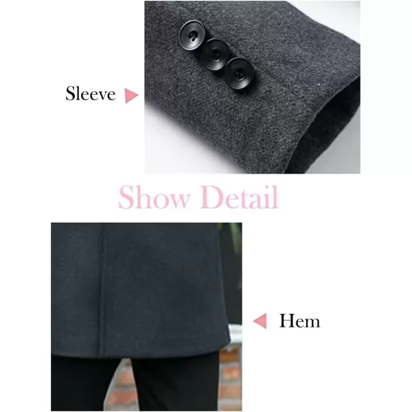 Minibee Mens Woolen Trench Coat Double Breasted Slim Fit Winter Overcoat Long Jacket Business Pea JacketBlack