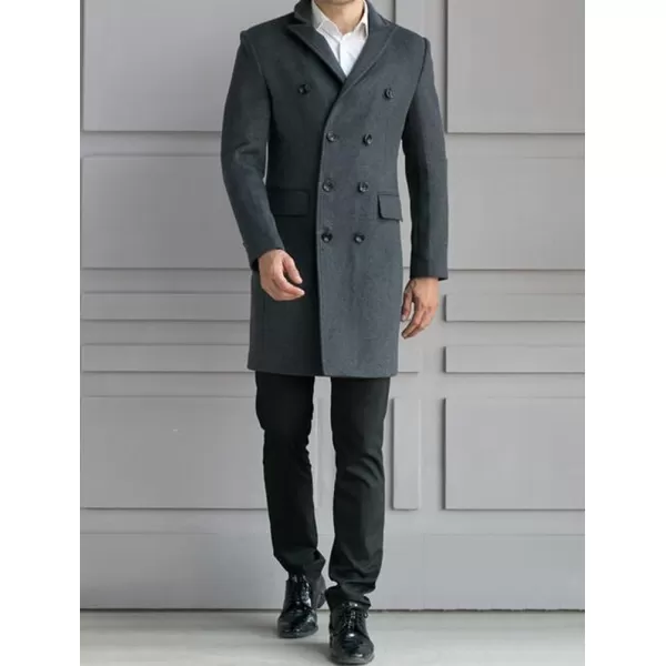 Minibee Mens Woolen Trench Coat Double Breasted Slim Fit Winter Overcoat Long Jacket Business Pea JacketGrey