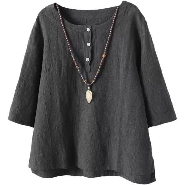 Minibee Womens 34 Sleeve Cotton Linen Jacquard Blouses Top TShirtGray