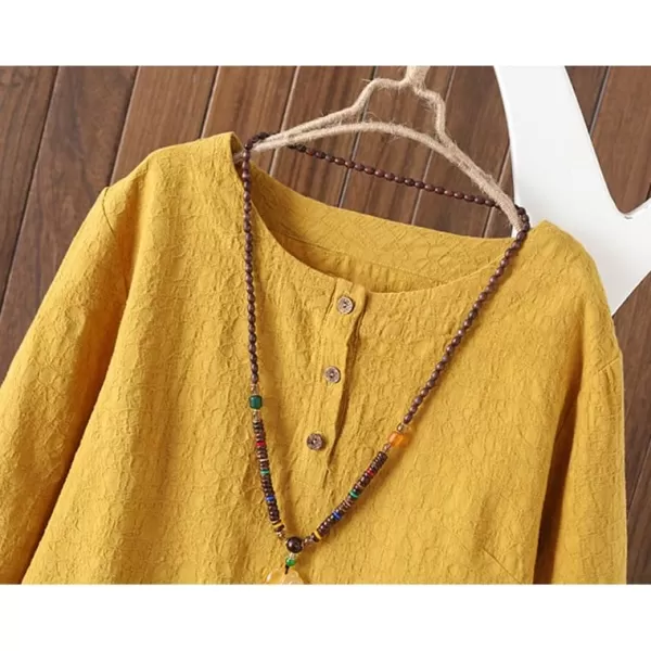 Minibee Womens 34 Sleeve Cotton Linen Jacquard Blouses Top TShirtYellow